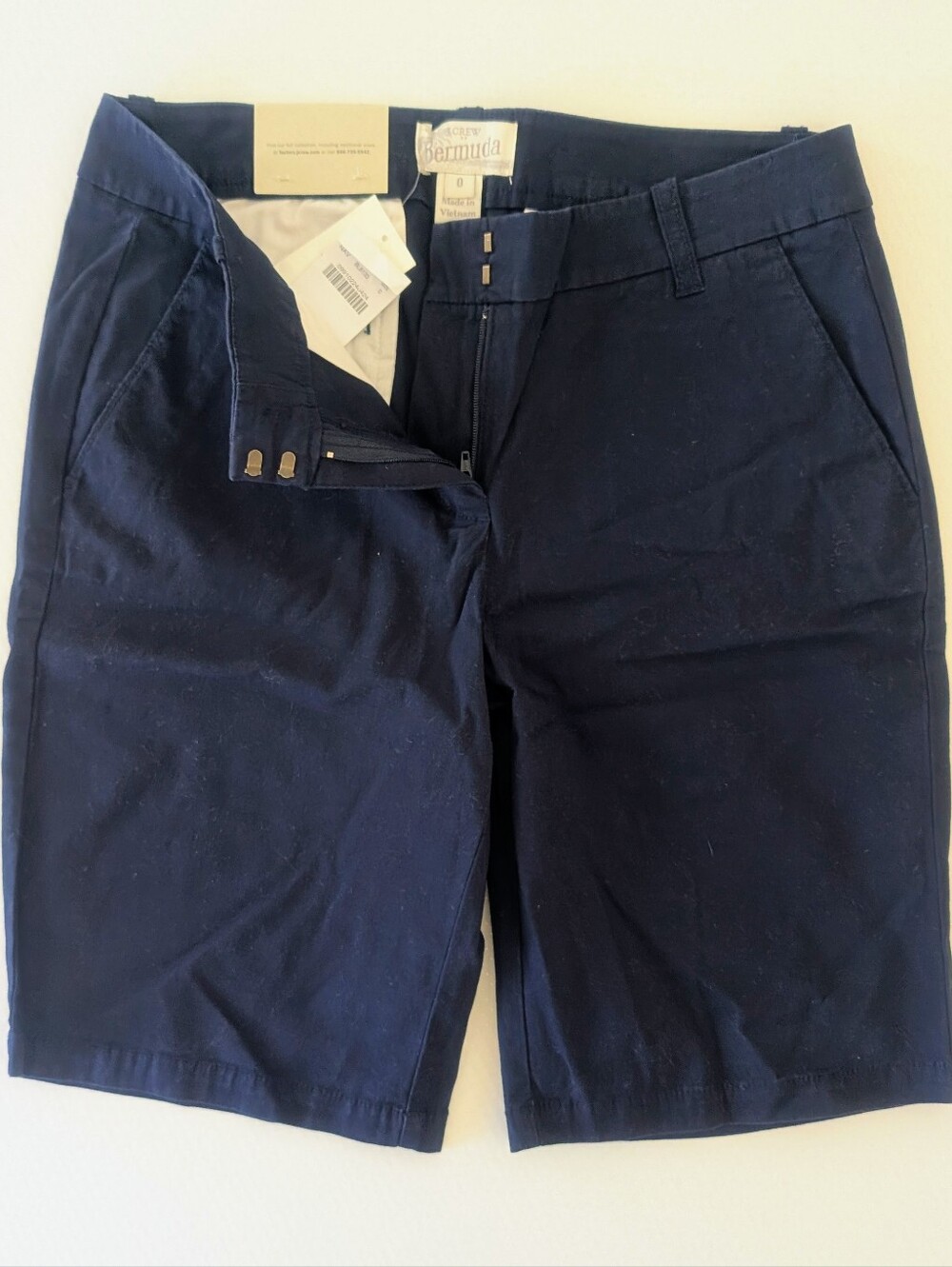 NWT J.Crew Bermuda Chino City Fit Shorts Womens Stretch Sz 0 Navy Blue